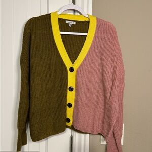 White Birch Pink and Olive Colorblock Cardigan